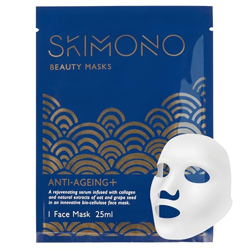 Skimono Anti-Ageing Collagen Face Mask (1 Pack) Bio-Cellulose Collagen Sheet Face Mask, Powerful Hydrating Sheet Mask with Oat & Grapeseed
