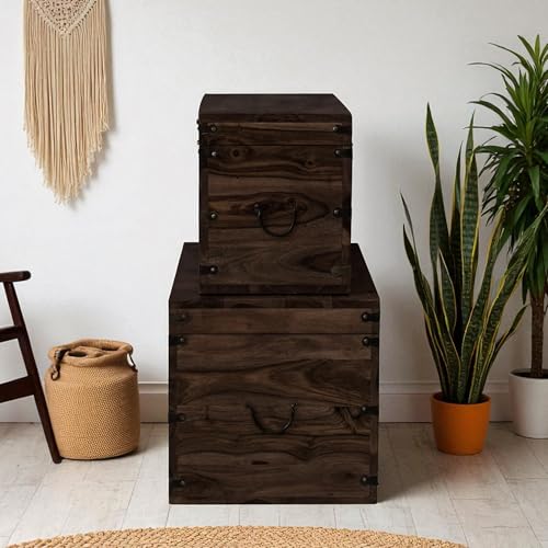 Image of The Attic Georgia Storage Box, Multipurpose Cabinet for Living Room & Bed room Storage, Solid Wood Classy storage, Walnut Matte Finish