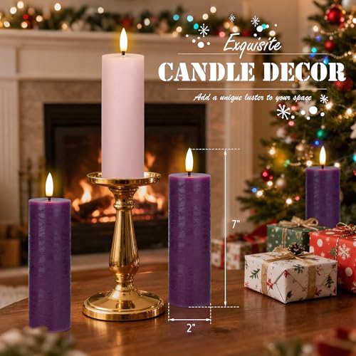 Image of Flameless Advent Candles Set of 4, Real Wax Advent Pillar Candles Battery Operated 9.6 inch, Purple and Pink Christmas LED Candle for Wreath, Christ, Home, Church, Catholic Decoration