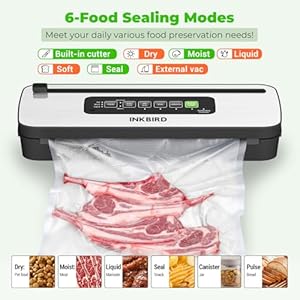 Vacuum Sealer Machine, INKBIRD Powerful 130W High Power with Liquid/Moist/Dry 6-Food Modes, Compact Food Preservation System with Cutter, Full Start Kit with Pre-cut Bags*10 (8''*11.8''), EXT-VAC Vacuum Sealer Machine INKBIRD Powerful 130W High Power with LiquidMoistDry 6 Food Modes Compact Food Preservation System with Cutter Full Start Kit with Pre cut Bags10 8118 EXT VAC