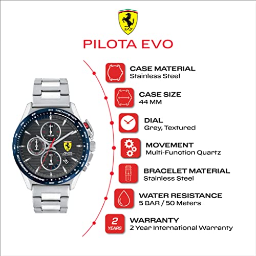 Ferrari Scuderia Pilota Evo Men's Quartz Chronograph Stainless Steel And Link Bracelet Watch, Color: Silver (Model: 0830850) #TOP4
