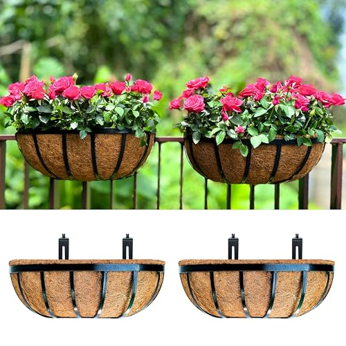 LaLaGreen Deck Railing Planter Boxes (16 Inch, 2 Pack) Black