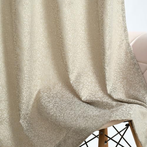 Image of haus & kinder Printed Jacquard Door Curtains 7 Feet Long Pack of 2 Door Curtains, 7 Feet Curtains for Door (Willow Breeze, Ivory Nature 130x213 CM)