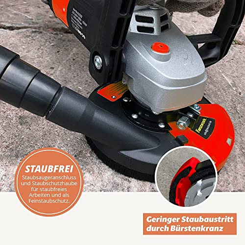 FANZWORK Betonschleifer Betonfräse Sanierungsfräse Set mit Diamantschleiftopf und Absaughaube, mit Drehzahlregelung (1500W/125mm+)