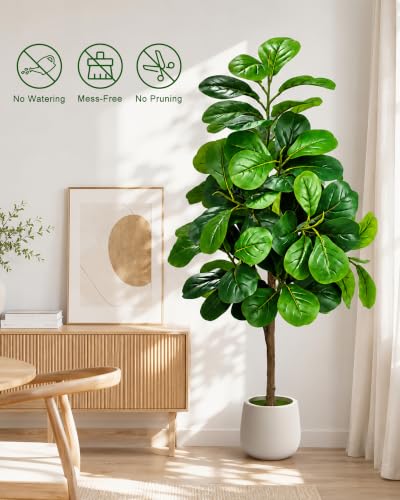 5Ft Artificial Fiddle Leaf Fig Tree Tall Fake Plants Indoor Faux Trees - image 5