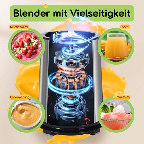 Aigostar Smoothie Maker, Mini Standmixer, 600W, 2 x 800ml Becher mit Reisedeckel, 2 Geschwindigkeitsstufen + Impulsfunktion, Ice-Crush-Funktionmit,Tritan-Kunststoff Flasche, BPA-frei. Baron – Bild 5