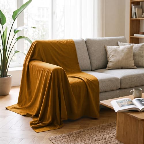 Telo Copridivano Tinta Unita Max Color - Telo Arredo Divano Made in Italy - Telo Copritutto 100% Cotone, Senape, 1 Posto