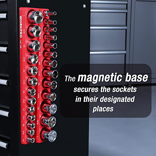 Image of WORKPRO Magnetic Socket Organizer, 3 /8-Inch SAE Socket Holder, Socket Trays Holds 26 Pieces Standard Size and Deep Size Sockets(Sockets not Included)
