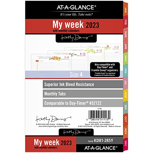 At-A-Glance 2023 Weekly & Monthly Planner Refill, 52122 Day-Timer, 5-1/2" x 8-1/2", Size 4, Desk Size, Monthly Tabs