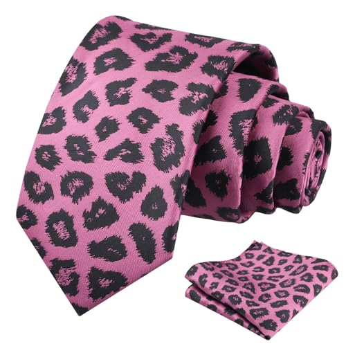 Image of Alizeal Men's Leopard Print Tie Set 3.15'' Necktie with Pocket Square Gift Box for Wedding and Fashion Occasions