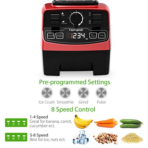 homgeek Countertop Smoothie Blender 1450W, High Speed Blender for Kitchen with 4 Blending Preset Programs, 8 Adjustable Speeds Control and 70 Oz Tritan Pitcher for Shake, Smoothies, Soup