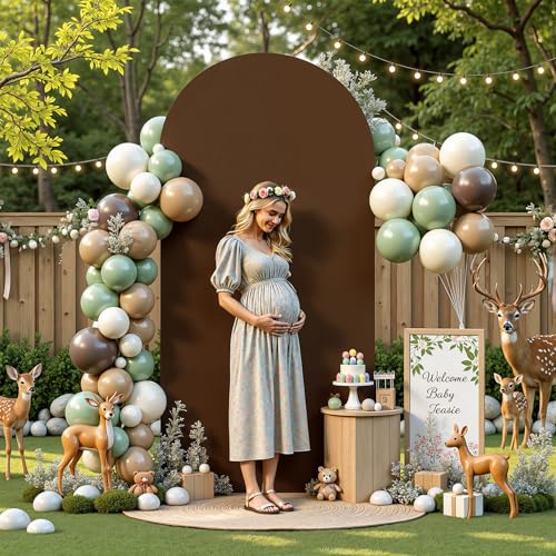 Image of Brown Arch Backdrop Cover 6FT Polyester Fitted Wedding Arch Stand Covers Round Top Chiara Arch Covers Stretchy Backdrop Cover for Birthday Party Ceremony Banquet Decoration