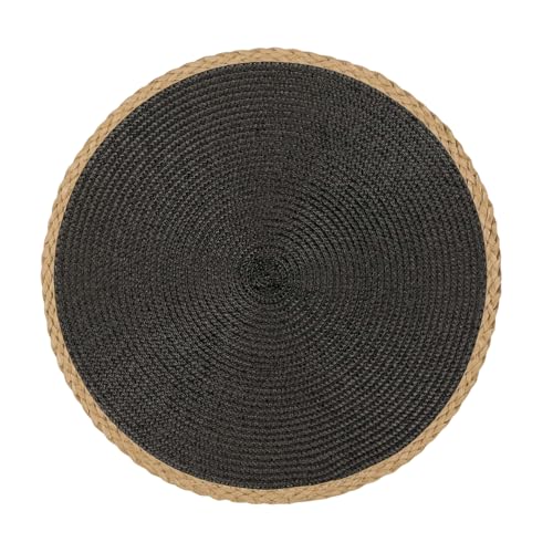 40cm Natural Braided Round Placemats, Table Mats Washable Heat Resistant Table Mats for Kitchen Home Indoor Outdoor Decoration (Black)
