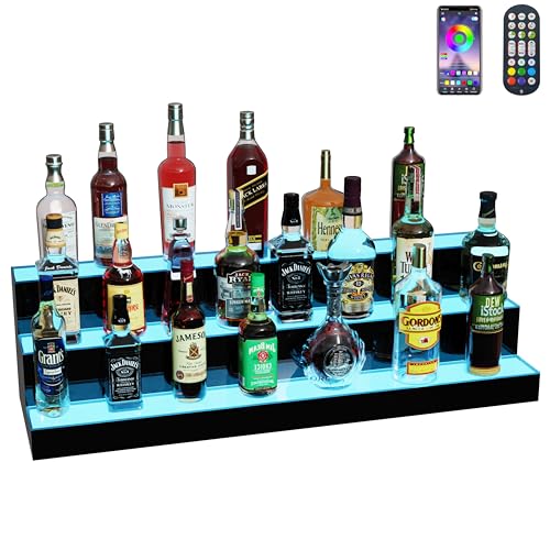 MESAlLUP Acrylic 40 Inch 3 Tier LED Liquor Bottle Display Shelf, Lighted Bar Shelves with APP or Remote Control, Mulit Color Lighting for Home Mini Bars Decor, Restaurants & Party Use