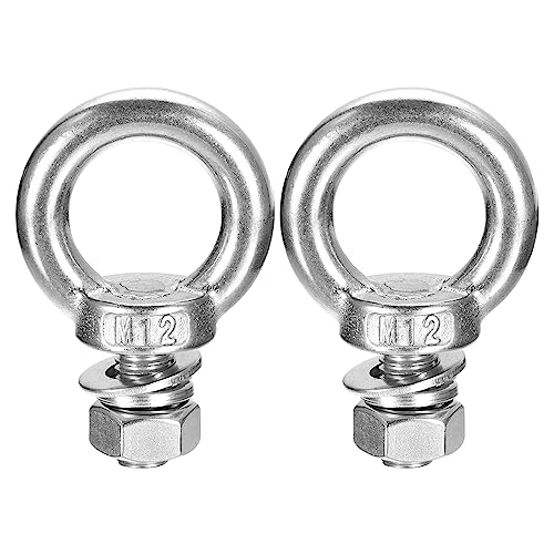 Image of uxcell Lifting Eye Bolt, 2 Sets M12x20mm Eye Bolt with Nut Washer 304 Stainless Steel Shoulder Lifting Ring Eye Bolt for Hanging Item
