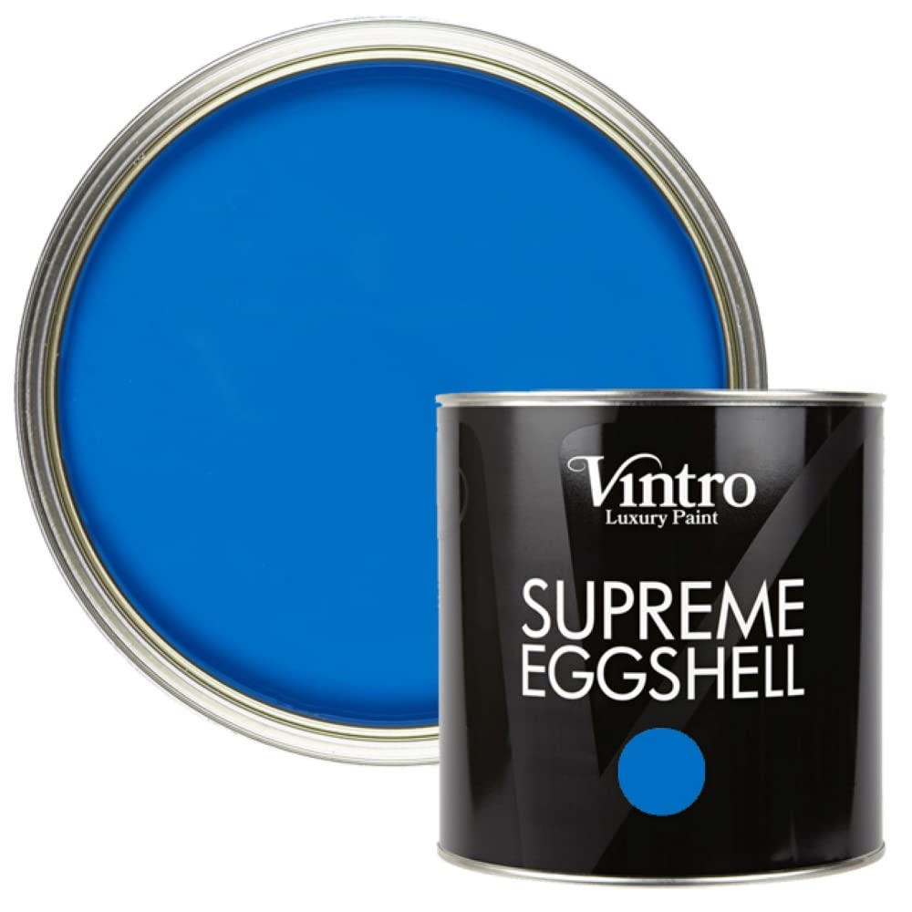 Vintro Paint | Eggshell Paint | for Walls | Wood | Trim | Satin Furniture Paint | Interior & Exterior Use. (Cobalt - Blue, 2.5 Litres) — image 1