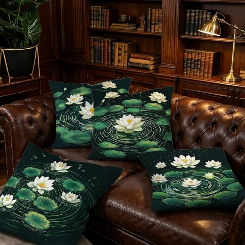 Housse de coussin super doux vert 55x55 motif fleur impression recto verso - 8