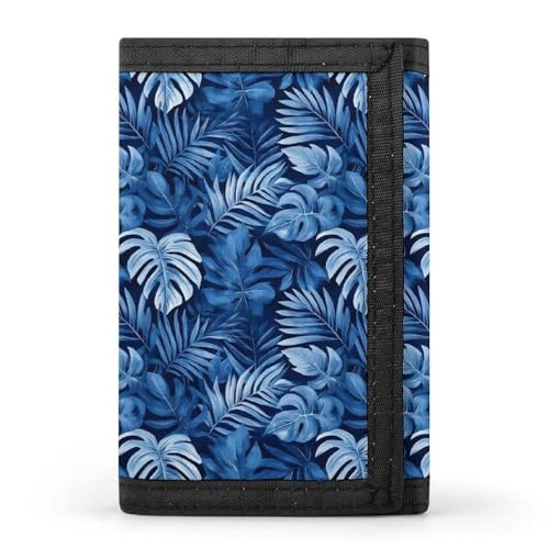 Blue Tropical Plants Print Wallet for Men, 8 Credit Card Holder Slim Minimalist Front Pocket Small Mens Bifold Wallets