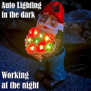 Mood Lab Garden Gnome - Flower Gnome Figurine with 9 LED Solar Lights - 9.1 Inch Tall Lawn Statue - for Outdoor & House Decor Mood Lab Garden Gnome Flower Gnome Figurine with 9 LED Solar Lights 91 Inch Tall Lawn Statue for Outdoor House Decor
