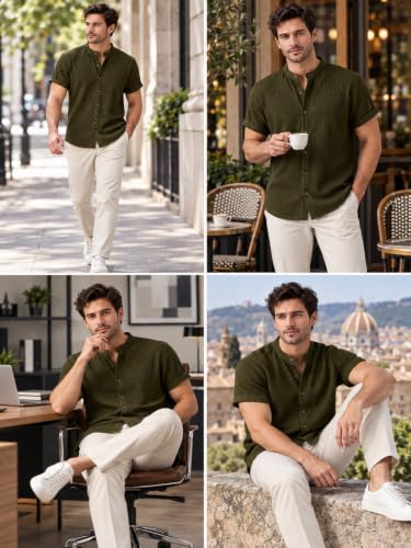Image of Leriya Fashion Casual Shirt for Man | Short Sleeve Button Closure Shirts with Mandarin Collar | Premium Poly Lycra Blend Textured Shirt for Everyday Outfit for Office,College,Travel