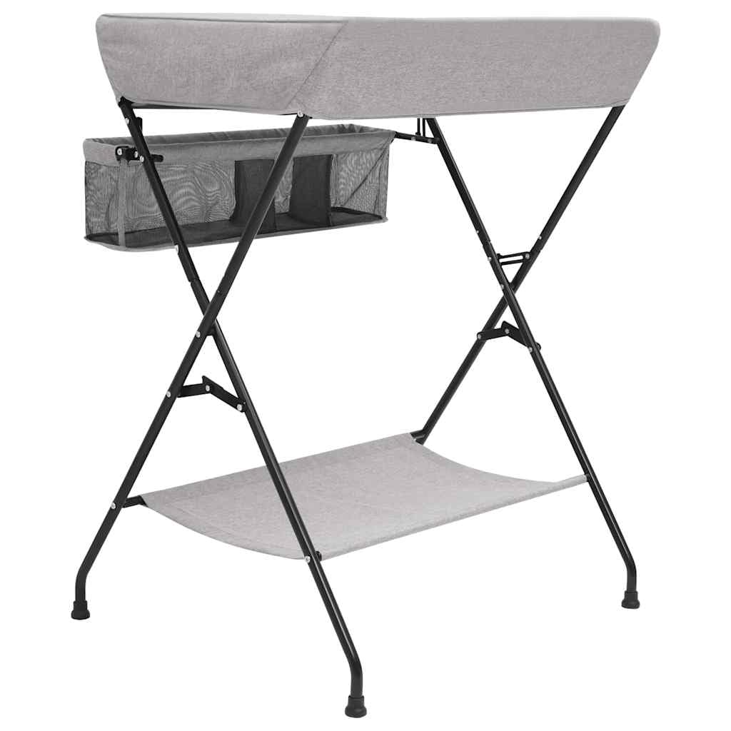 Cambiador gris claro de hierro con cambiador lavable, acolchado antideslizante, plegable con espacio de almacenamiento, funda fácil de limpiar y cuña para el cuidado del bebé en la habitación