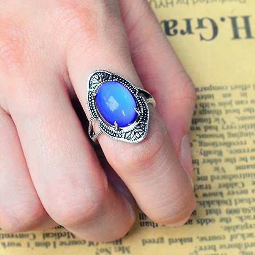 Vintage Style Antique Silver Plating Brass Oval Stone Color Change Mood Ring Size Adjustable For Women2