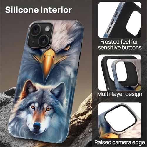 FKBRCL4U for iPhone 15 Case, Hybrid 2-Layer Silicone Protective Non Slip Case for MagSafe for iPhone 15 Bald Eagle Wolf Gray Pattern by FKBRCL4U - Used condition - Image 5