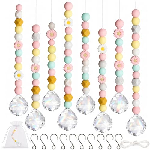 8 Stück Kristall Sonnenfänger Bastelset Suncatcher bastelset mit K9 Kristallprismen zum Aufhängen für Kindergeburtstag Garten & Zuhause (Dunkelrosa)