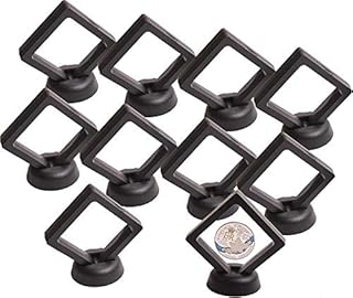 foci cozi Coin Display Box - Set of 10 3D Floating Frame Display Holder with Stands for Challenge Coins, AA Medallions, Jewelry, Black, 2.75 x 2.75 x 0.75 Inches