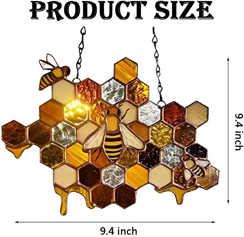 Bee Suncatcher Stained Window Hangings Suncatcher, Honeycomb Ornament Garden Window Wall Decor Honeycomb Suncatcher For Mom For Grandma Birthday Gifts (9..4×9.4Inch) #TOP2