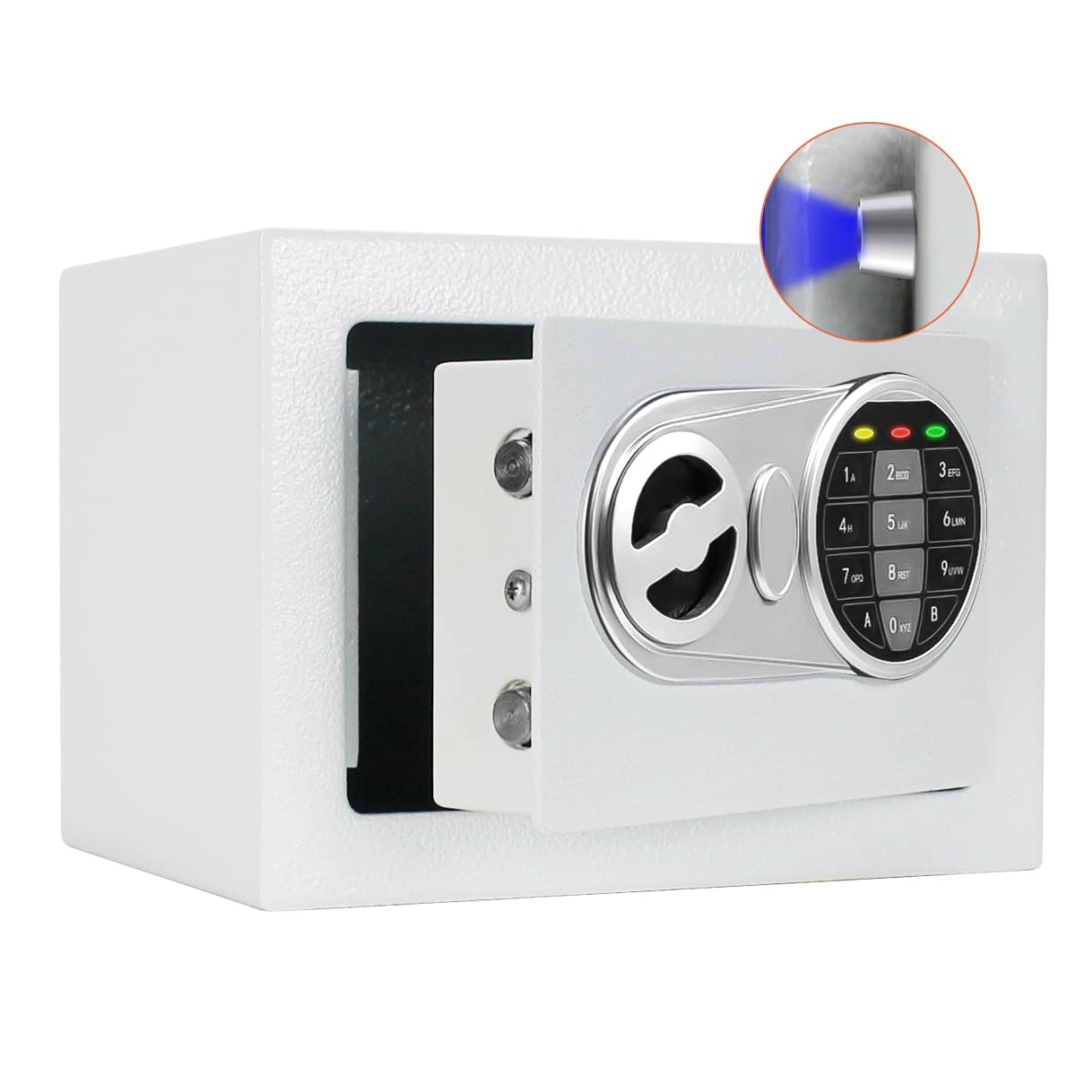 SamYerSafe Safe Box with Sensor Light, Security Safe with Digital Keypad Money Safe Steel Construction Hidden with Lockï¼ŒSmall Safe, Wall or Cabinet Anchoring Design(White)