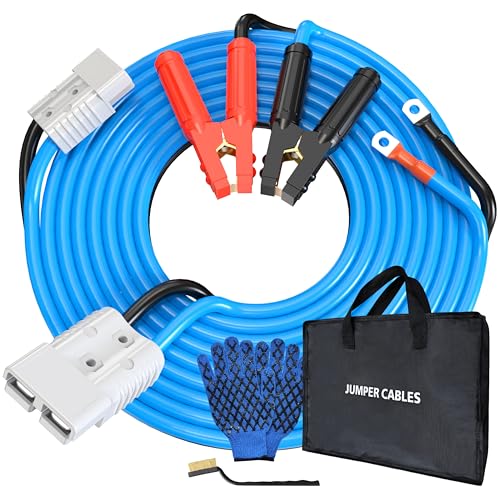 0 Gauge 25 Feet Quick Connect Jumper Cables for Car Automotive Booster Jumper Cables Heavy Duty Quick Connect Plug for SUV and Trucks with Carry Bag Gloves Brushes