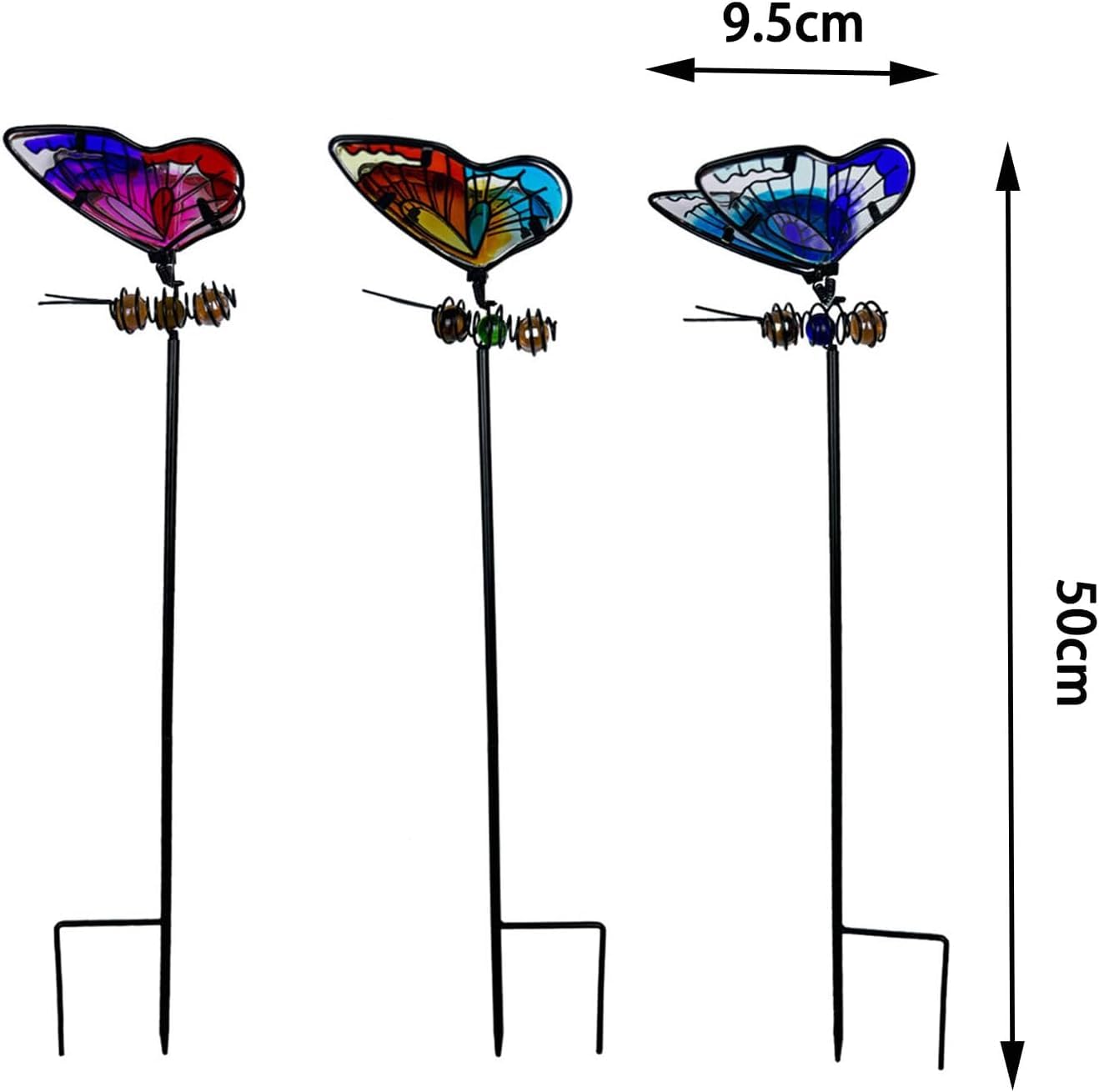 3 Stück Schmetterlings-Gartenpfähle, Gartenstecker Metall, Glas- und Metallkunst-Ornamente, Lebendige Gartendekoration, Deko Frühling Outdoor (B)