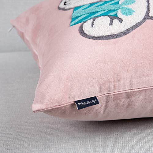 Phantoscope Set Of 4 Merry Christmas Decorative Velvet Throw Pillow Covers Xmas Cushion Cover With Embroidered Lantern, Penguin, Bear, Snowflake For Couch Sofa Bed, Pink, 18 X 18 Inches #TOP4