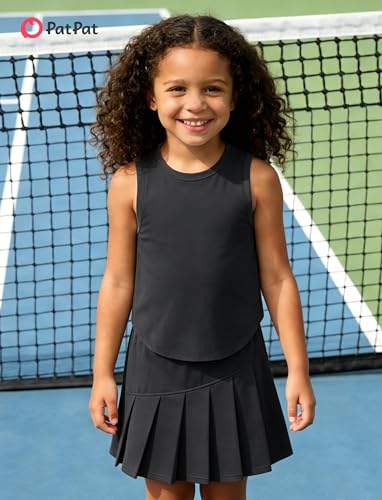 Image of PATPAT Girls Tennis Skirt Sets Moisture Wicking Tank Tops and Pleated Skirts 2 Piece Outfits Activewear Sets 5-12 Years