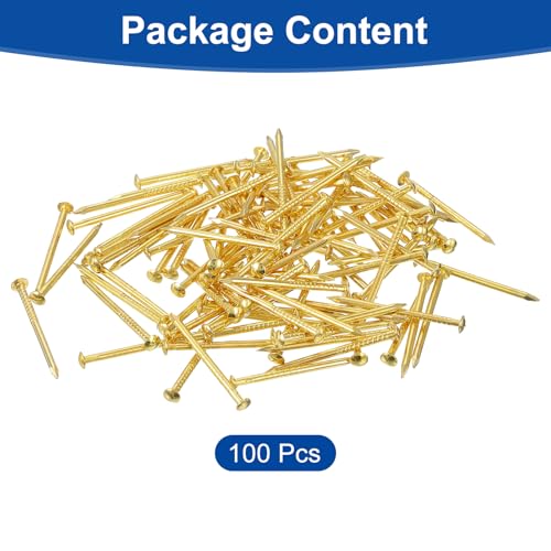 Miniatura 3 de Quarkzman 100pcs Clavos Pequeños De Hardware, 1.5 X 25mm Clavos De Latón De Cabeza Redonda Clavos Comunes De Acabado Para Proyectos De Carpintería Doméstica, Dorado