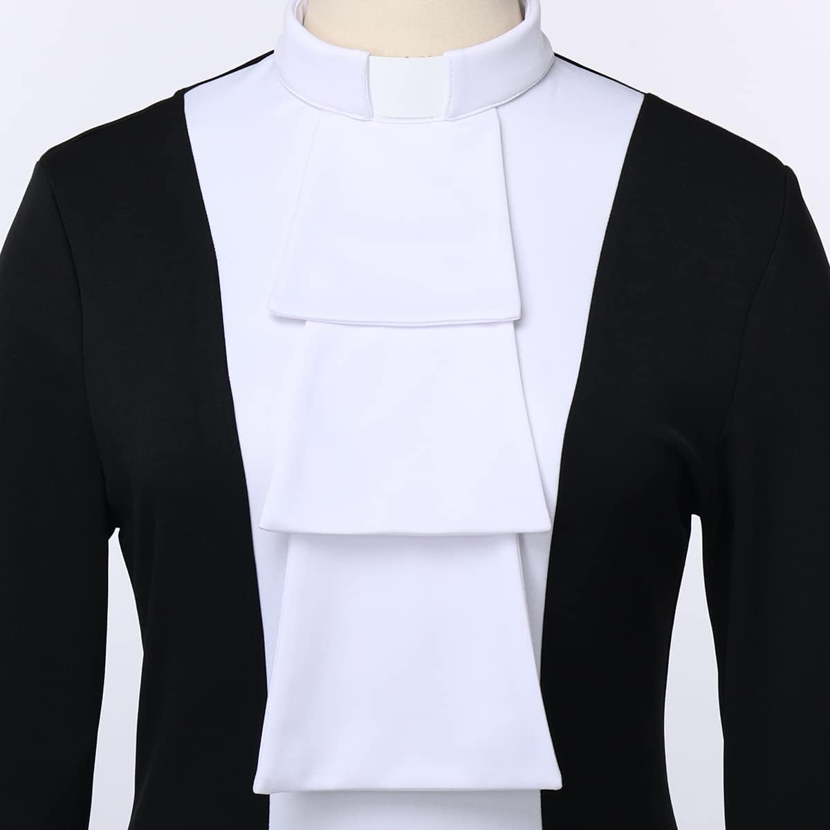 Church Clergy Dress for Women Minister Spring/Autumn A Line Long Sleeve Black White Patchwork Dress with Tab Collar - Image 5