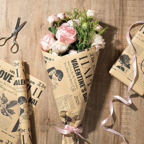 RUSPEPA Vintage Newspaper Valentine\'s Day Wrapping Paper Roll, Mini Roll, Retro The Cupid Post Love Headline with Rose, Romantic Kraft Gift Wrap for Couples, Anniversary, Wedding, 17 In x 16.4 Ft - Thumbnail 5