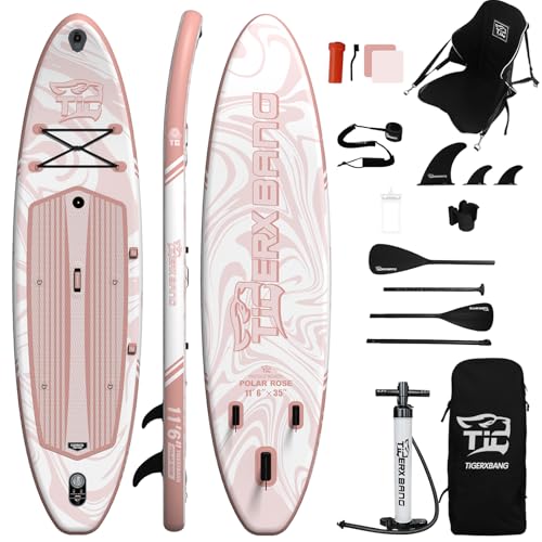 TIGERXBANG Inflatable Stand Up Paddle Board 11\'6\"Ã—35\"Ã—6\" with Complete Accessories, Premium Large Paddle Boards for Adults/Youth, Paddle Board Polar Rose Collection