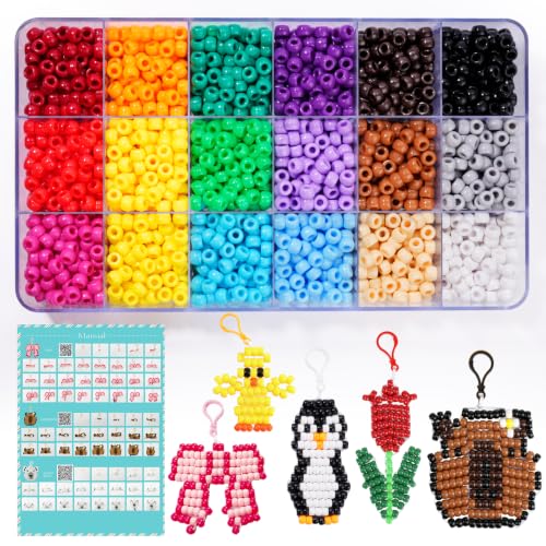 Image of 2600+pcs Pony Beads Kit, Plastic Multicolor Pony Bead Bulk with Elastic String 18 Color Rainbow Bead Pets DIY Crafts Jewelry Making Kit for Bracelets Bag Charm Necklaces Key Chains