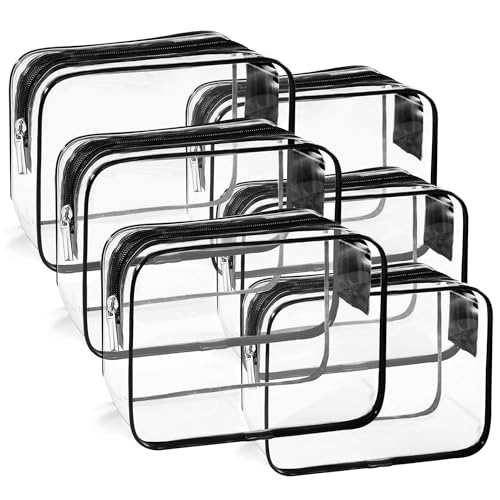 TOUYINGER TSA Approved Toiletry Bag, Clear Travel Toiletry bag, Travel Makeup Cosmetic Bag Set for Women Men, Portable Toiletry Bag for Travel, Bathroom and Organizing (black 6 pcs)