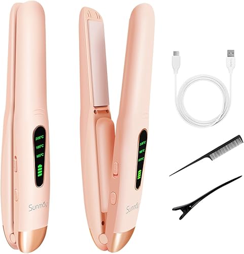 Sunmay Voga - Alisador y rizador de pelo inalámbrico 2 en 1, mini plancha plana para retocar cabello corto y fino, varita rizadora portátil de viaje
