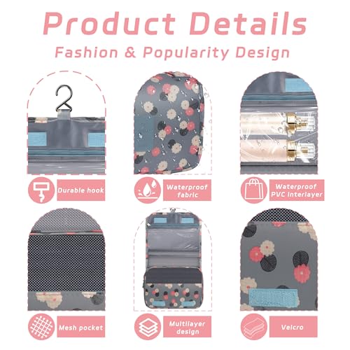 Image of Toiletry Bag Travel Bag with Hanging Hook for Women Men,Blue Flower