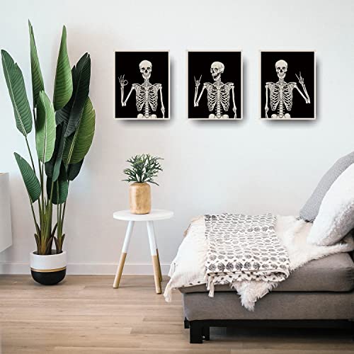 Halloween Wall Decor Skeleton Poster, Funny Goth Home Wall Art Prints, Gothic Skull Weird Paintings, Witchy Spooky Aesthetic Pictures For Bedroom Bathroom Pagan Room Decor Set Of 3 Unframed (8X10) #TOP5