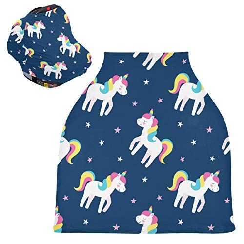 かわいいレインボーユニコーンベビーカーシートカバーキャノピー伸縮性看護カバー幼児用母乳の男の子の女の子のための通気性防風冬のスカーフ