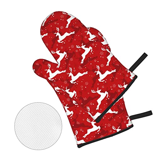 Christmas Reindeer Oven Mitts And Pot Holders Sets Of 4,Non-Slip Heat Resistant Oven Gloves For Baking Cooking Grilling Bbq #TOP2