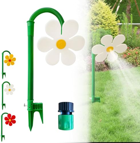 Upgrade Crazy Dancing Daisy Sprinkler 2026 New 360 Rotating Funny Dancing Sun Flower Dancing Daisy Lawn Sprinkler for Yard Watering Kids & Pets Playing (White)