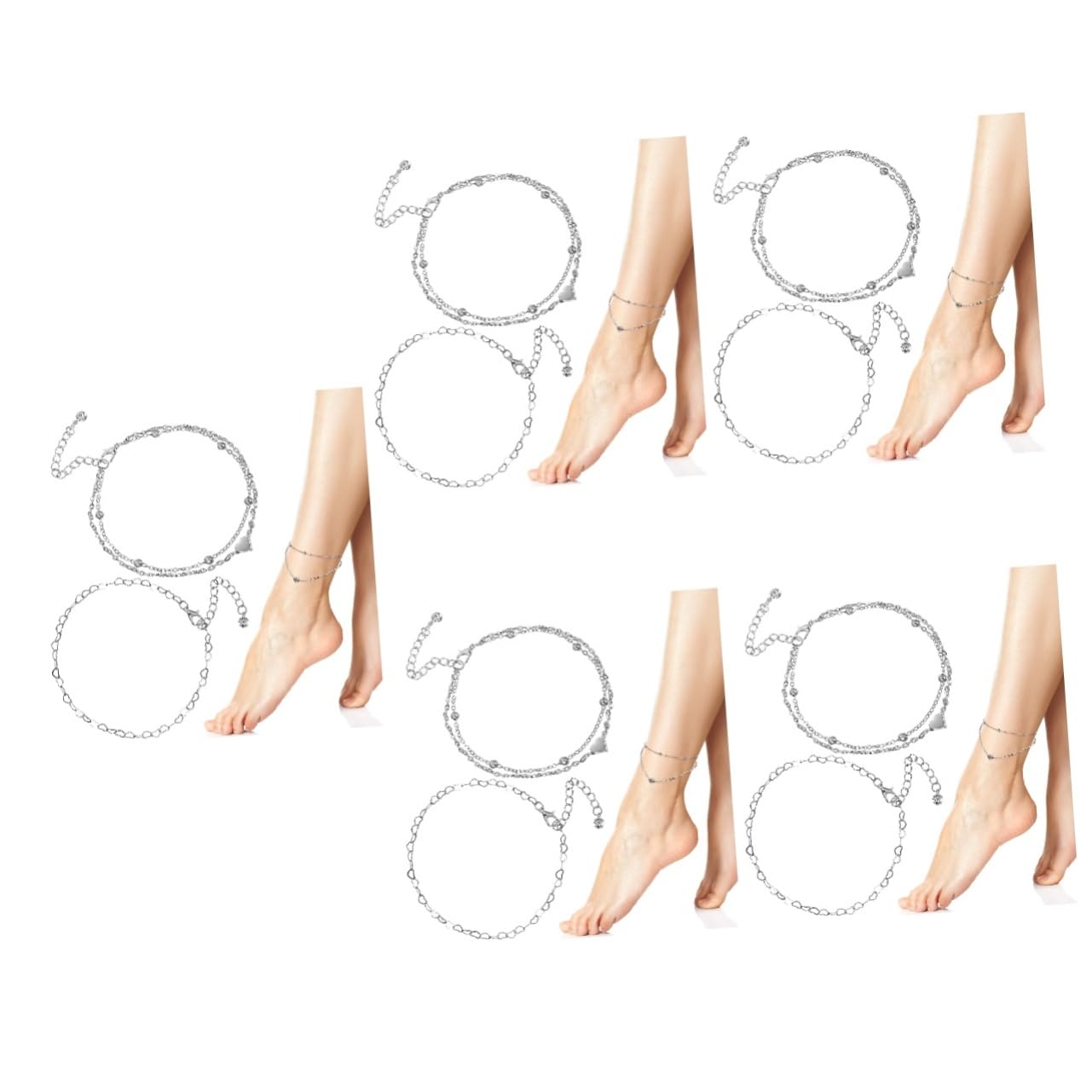 Tobillera con dije de corazón ajustable para mujer joya plateada de verano 8