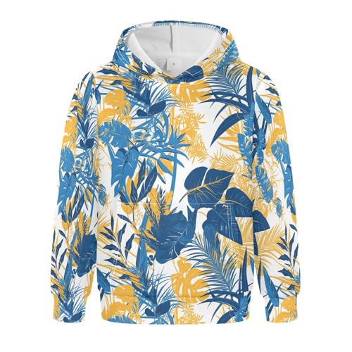 KLL Blue and Yellow Theme Plants Unisex Girls Boys Sweatshirts Sweater Long Sleeve Hooded Pullover Hoodies with Kangaroo
