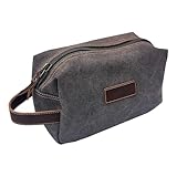 Eurow Luxe Mens Premium Canvas Toiletry Bag With Faux Leather Handstrap For Travel, Organize Bath Supplies, Grooming & Shaving Kits, Personal Hygiene, Travel Essentials, Gray